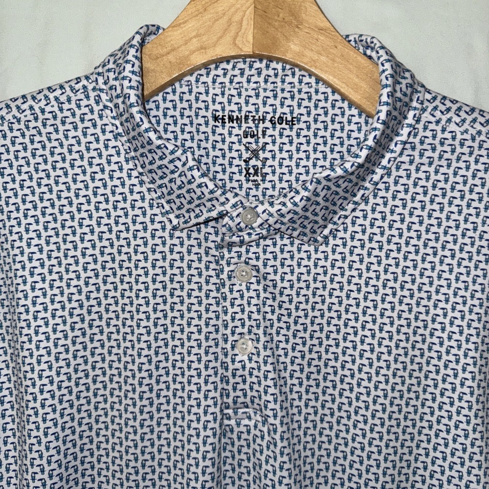 Men's XXL Golf Polo w/ UPF 50 Protection White/Blue Small Tucans SS